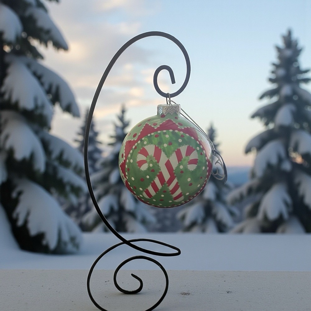 Dept 56 Glass Ornament & Stand Candy Canes Polka Dots Christmas Red White Green